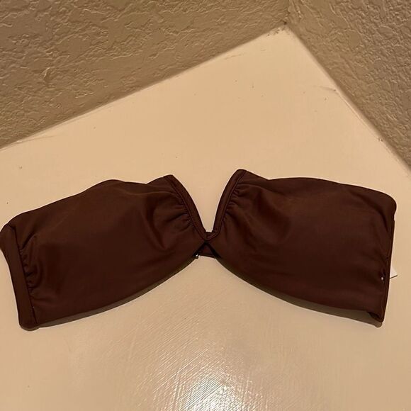 Andie The Scala Womens Medium Bikini Top Brown Strapless Plunge Front NWT - Picture 1 of 6